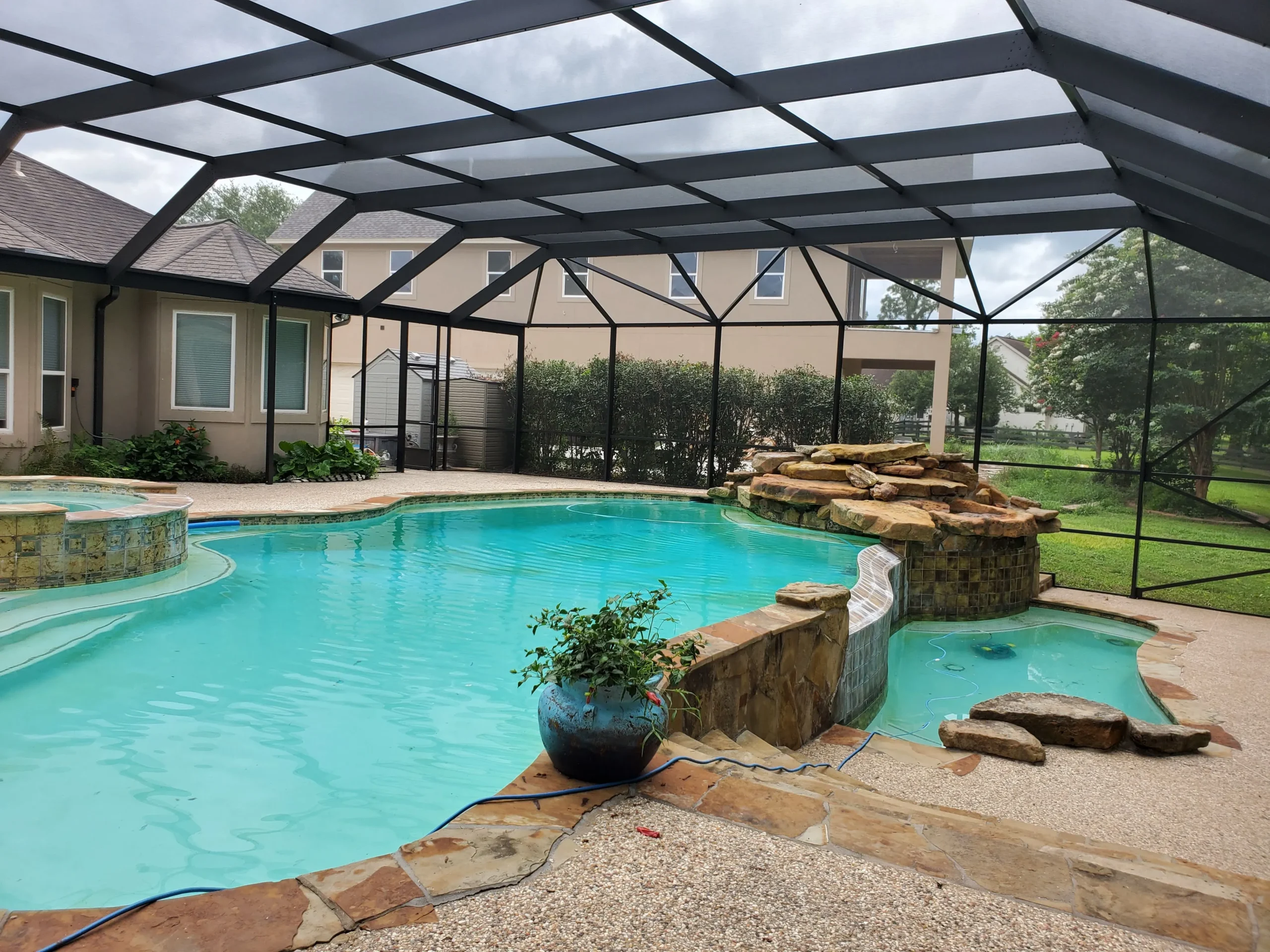 Screen panel repair around a pool enclosure